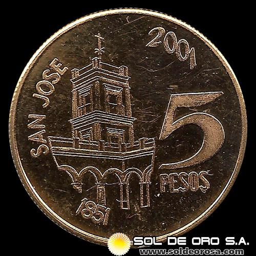 REPUBLICA ARGENTINA - CINCO PESOS, 2001 - GENERAL JUSTO JOSE DE URQUIZA - MONEDA DE ORO