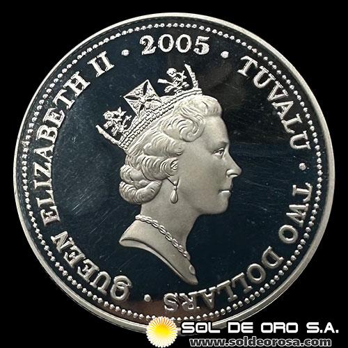 TUVALU - 2 DOLLARS, 2005 - YEAR OF THE ROOSTER - MONEDA DE PLATA