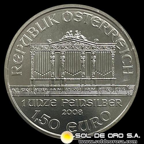 AUSTRIA - REPUBLIK OSTERREICH - 1,50 EURO - 2008 - ONZA DE PLATA 999