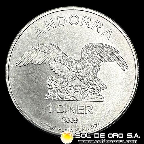 ANDORRA - 1 DINER, 2009 - TUBO DE 20 ONZAS DE PLATA