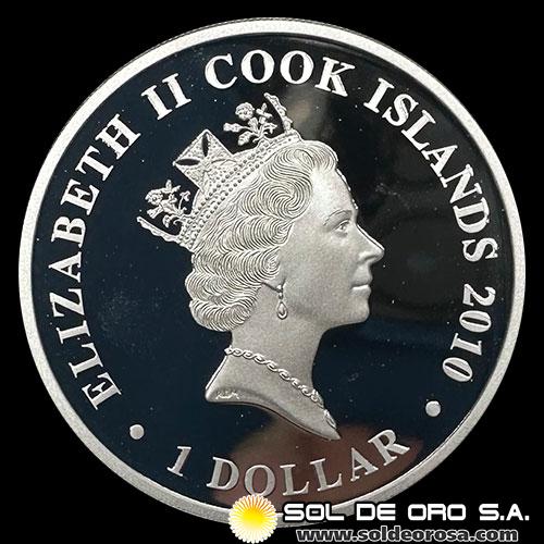 COOK ISLANDS - 1 DOLLAR, 2010 - BATALLA DE TRAFALGAR - ELIZABETH II - MONEDA DE PLATA