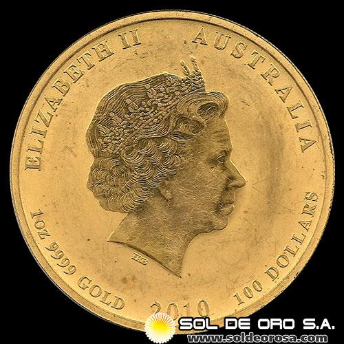 AUSTRALIA - 100 DOLLARS, 2010 - YEAR OF THE TIGER - MONEDA DE ORO