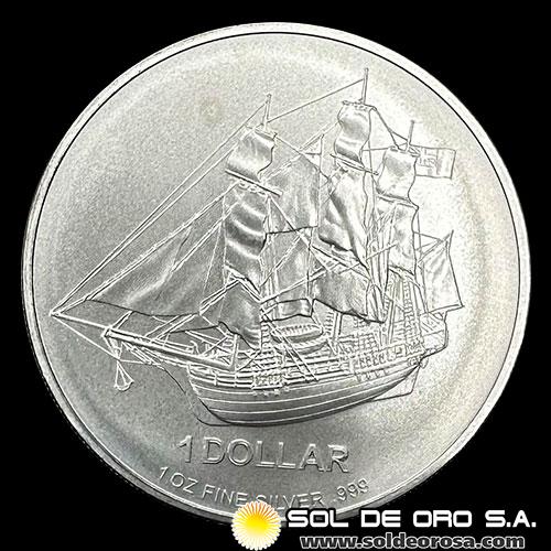 COOK ISLANDS - 1 DOLLAR, 2010 - BUQUE BOUNTY - TUBO DE 20 ONZAS DE PLATA