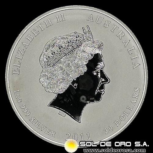 AUSTRALIA - 30 DOLLARS, 2011 - YEAR OF THE RABBIT - MONEDA DE PLATA