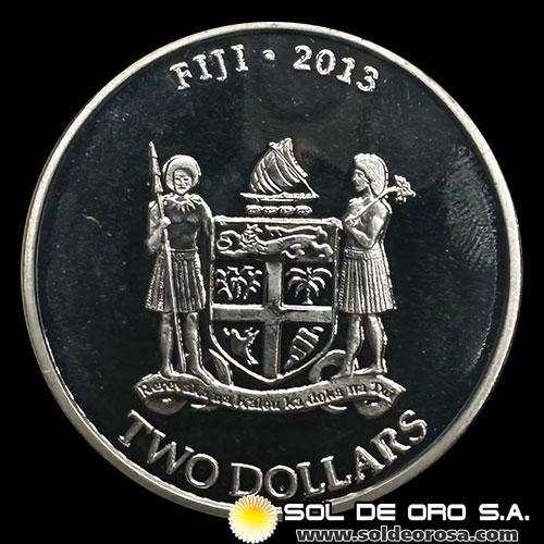 FIJI - 2 DOLLARS, 2013 - TURTLE - MONEDA DE PLATA