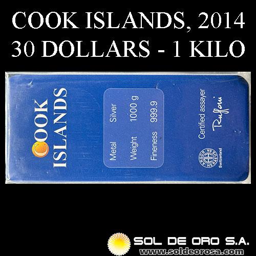 COOK ISLANDS - 30 DOLLARS, 2014 - MONEDA/LINGOTE DE PLATA 999