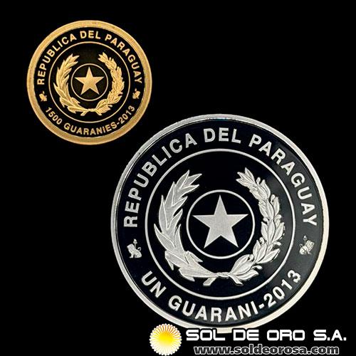 STAL - PARAGUAY - COPA MUNDIAL DE LA FIFA BRASIL 2014 - 1 GUARANI Y 1.500 GUARANIES, 2013 - MONEDAS CONMEMORATIVAS DE ORO Y PLATA