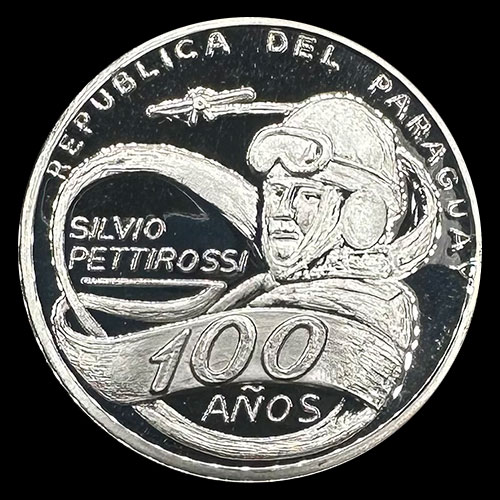 SIN STOCK - ILUSTRACION - MONEDAS DE PARAGUAY - 100 GUARANIES, 2014 - CENTENARIO DEL PRIMER VUELO DE SILVIO PETTIROSSI EN PARAGUAY - MONEDA DE PLATA  