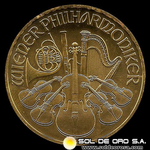 AUSTRIA - REPUBLIK OSTERREICH -WIENER PHILHARMONIKER - ORQUESTA FILARMONICA - 2015 - MONEDA DE ORO