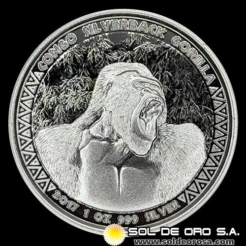 REPUBLICA DEL CONGO - 5.000 FRANCS CFA, 2017 - SILVERBACK GORILLA - MONEDA DE PLATA