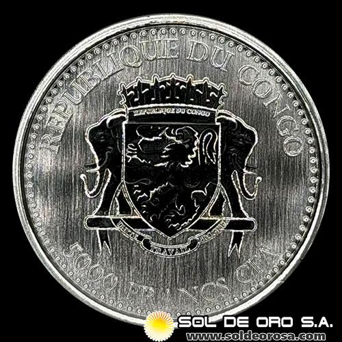 REPUBLICA DEL CONGO - 5.000 FRANCS CFA, 2017 - SILVERBACK GORILLA - MONEDA DE PLATA