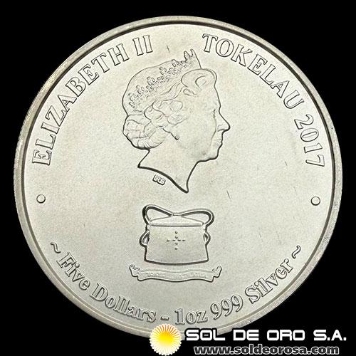 TOKELAU - 5 DOLLARS, 2017 - KAPOA - BARRACUDA - MONEDA DE PLATA