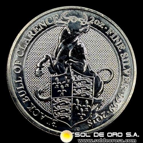 INGLATERRA - 5 POUNDS, 2018 - BLACKBULL OF CLARENCE - 2 OUNCES - MONEDA DE PLATA