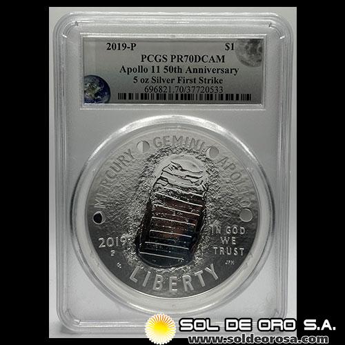 ESTADOS UNIDOS DE AMERICA - 1 DOLLAR, 2019 - APOLLO 11 50th ANNIVERSARY - 5 ONZAS DE PLATA