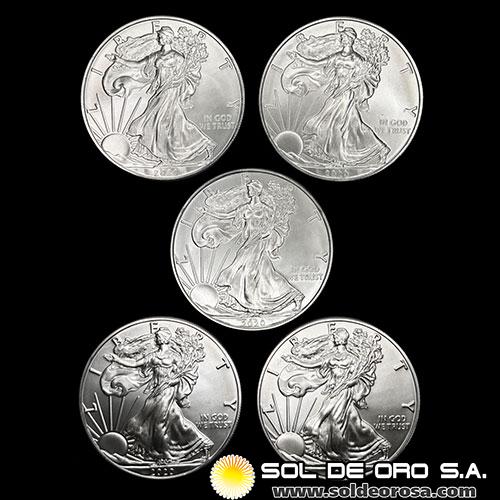 	ESTADOS UNIDOS DE AMERICA - 1 DOLLAR, 2020 - LOTE DE 5 ONZAS DE PLATA