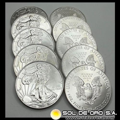 ESTADOS UNIDOS DE AMERICA - 1 DOLLAR, 2020 - LOTE DE 10 ONZAS DE PLATA