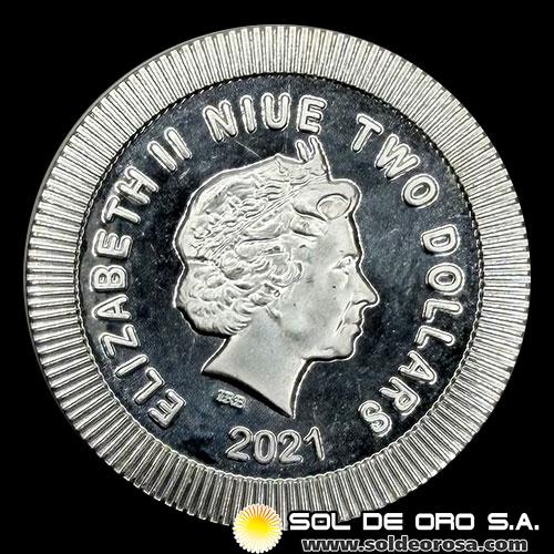 NIUE - 2 DOLLARS, 2021 - BUHO - MONEDA DE PLATA