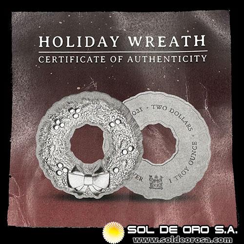 FIJI - 2 DOLLARS, 2021 - HOLIDAY WREATH - ONZA DE PLATA