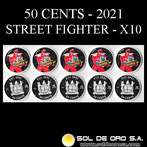 FIJI - 50 CENTS, 2021 - STREET FIGHTER - SET DE 10 MONEDAS DE PLATA