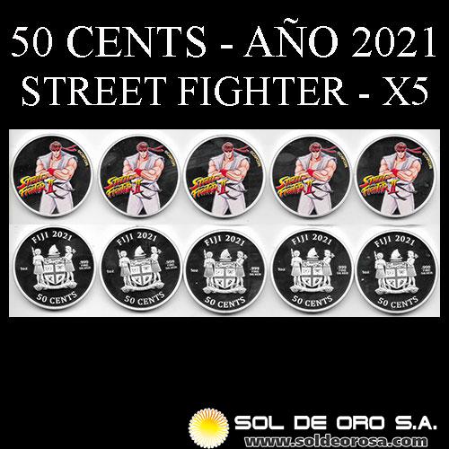 FIJI - 50 CENTS, 2021 - STREET FIGHTER II - SET DE 5 MONEDAS DE PLATA