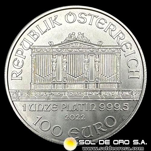 AUSTRIA - REPUBLIK OSTERREICH - 100 EURO, 2022 - MONEDA DE PLATINO