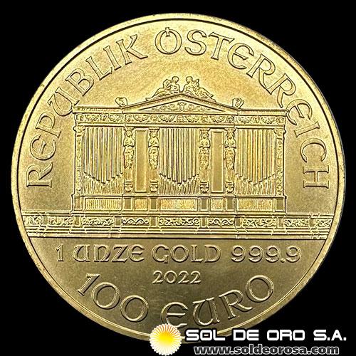 AUSTRIA - REPUBLIK OSTERREICH - 100 EURO, 2022 - MONEDA DE ORO