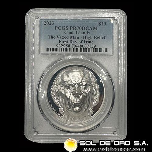 COOK ISLANDS - 10 DOLLARS, 2023 - THE VEXED MAN - ENCAPSULADO PCGS - MONEDA DE PLATA