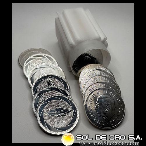 INGLATERRA - 2 POUNDS, 2023 - 60 ANIVERSARIO DE JAMES BOND - TUBO DE 20 ONZAS DE PLATA