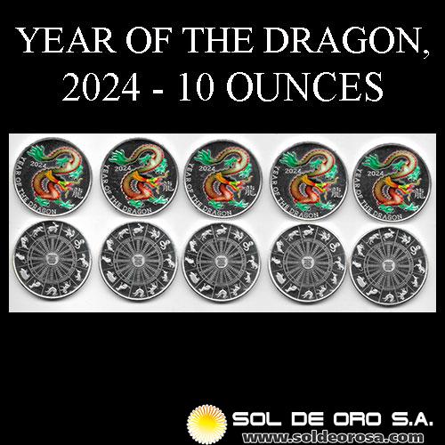 CHINA - YEAR OF THE DRAGON, 2024 - CALENDARIO CHINO - SET DE 10 ONZAS DE PLATA