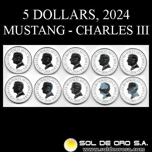 TOKELAU - 5 DOLLARS, 2024 - MUSTANG - CHARLES III - SET DE 10 MONEDAS DE PLATA