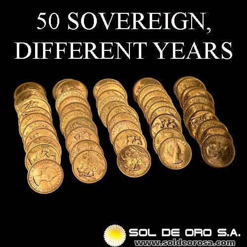 INGLATERRA - SOVEREIGN, LIBRA INGLESA - DIFFERENT YEARS - TUBO DE 50 LIBRAS ESTERLINAS