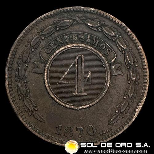 NUMIS - REPUBLICA DEL PARAGUAY - 4 CENTESIMOS - 1870 - MONEDA DE COBRE