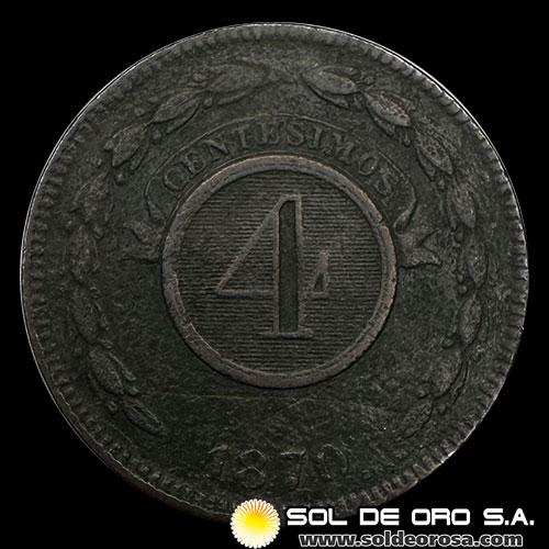 NUMIS - REPUBLICA DEL PARAGUAY - 4 CENTESIMOS - 1870 - MONEDA DE COBRE