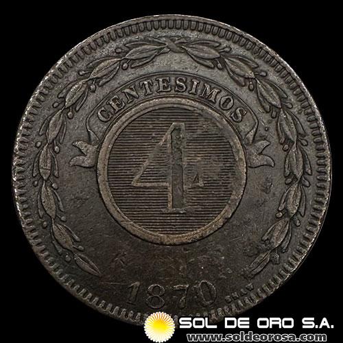 NUMIS - REPUBLICA DEL PARAGUAY - 4 CENTESIMOS - 1870 - MONEDA DE COBRE