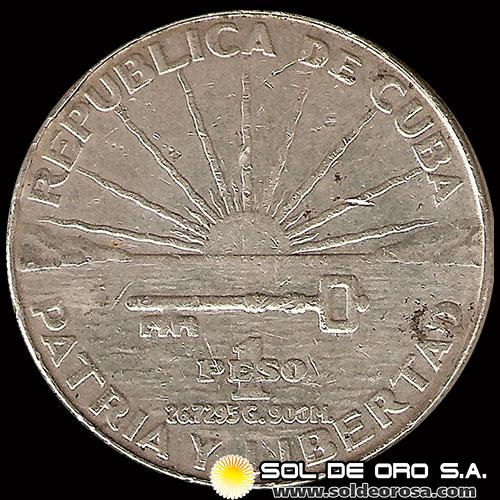 NA2 - REPUBLICA DE CUBA - 1 PESO - 1953 - PATRIA Y LIBERTAD - MONEDA DE PLATA