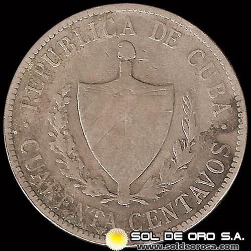 NA2 - REPUBLICA DE CUBA - 40 CENTAVOS - 1915 - MONEDA DE PLATA