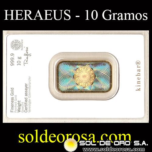 ALEMANIA - HERAEUS - 10 GRAMOS - BARRA DE ORO 24K - 999
