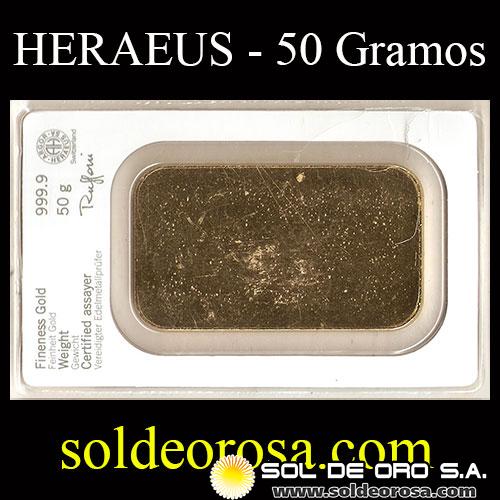ALEMANIA - HERAEUS - 50 GRAMOS - BARRA DE ORO 24K - 999