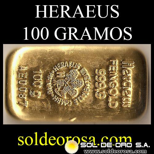 ALEMANIA - HERAEUS - 100 Gramos - Feingold 999.9 - BARRA DE ORO 24K