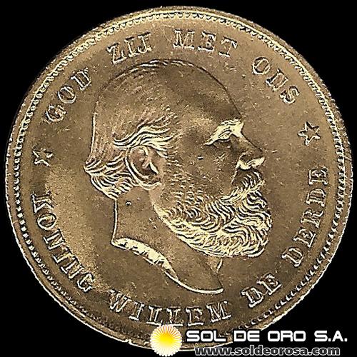 HOLANDA - KONING WILLEM DE DERDE - 10 GULDEN, 1877 - MONEDA DE ORO