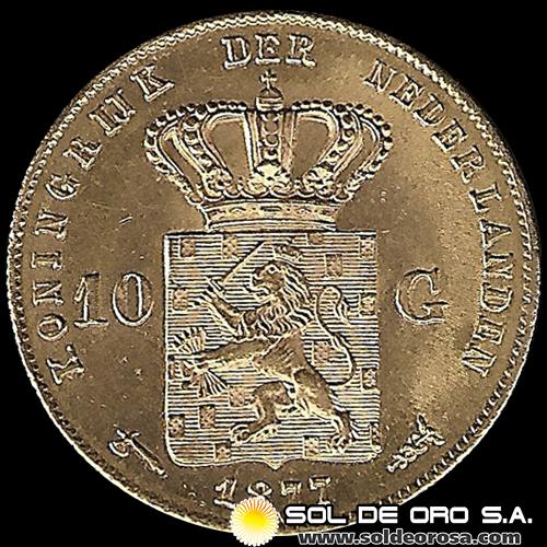 HOLANDA - KONING WILLEM DE DERDE - 10 GULDEN, 1877 - MONEDA DE ORO