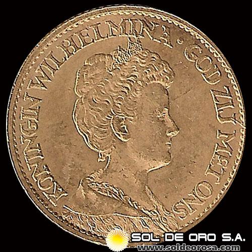 HOLANDA - 10 GULDEN, GUILLERMINA - 1912 - MONEDA DE ORO