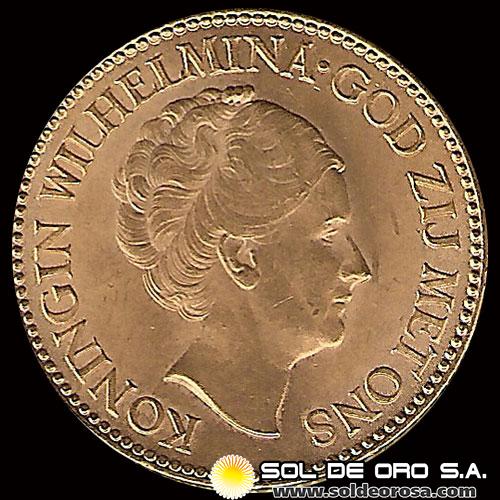 HOLANDA - 10 GULDEN, GUILLERMINA - 1925 - MONEDA DE ORO