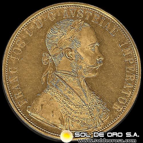 AUSTRIA - 4 DUCADOS, 1915 - MONEDA DE ORO