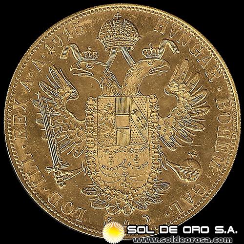 AUSTRIA - 4 DUCADOS, 1915 - MONEDA DE ORO