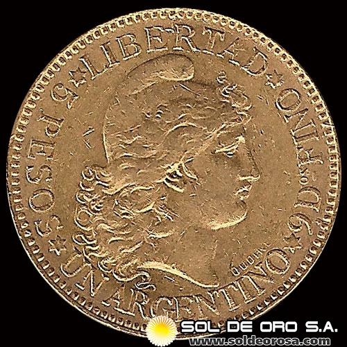 REPUBLICA ARGENTINA - CINCO PESOS - UN ARGENTINO, 1887 - MONEDA DE ORO