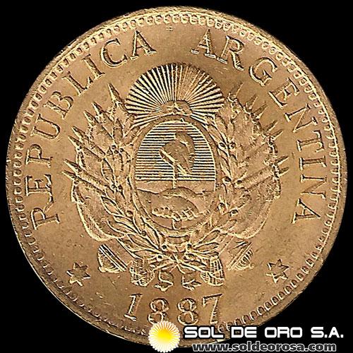 REPUBLICA ARGENTINA - CINCO PESOS - UN ARGENTINO, 1887 - MONEDA DE ORO