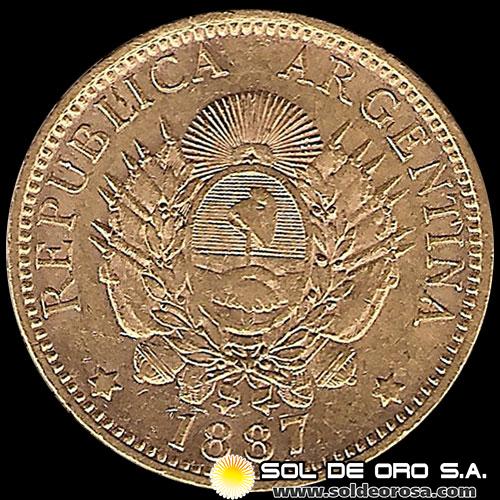 REPUBLICA ARGENTINA - CINCO PESOS - UN ARGENTINO, 1887 - MONEDA DE ORO