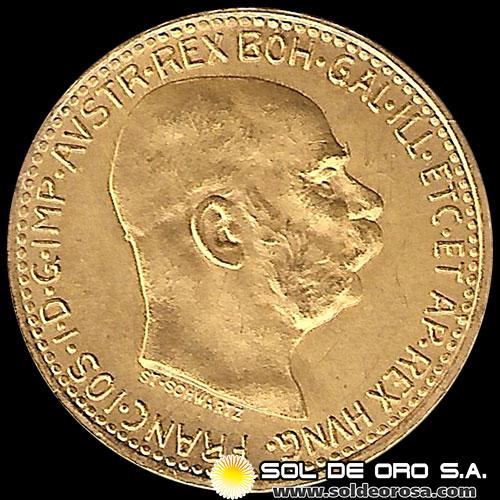 AUSTRIA / IMPERIVM AVSTRIACVM - 10 CORONAS, 1912 - MONEDA DE ORO 