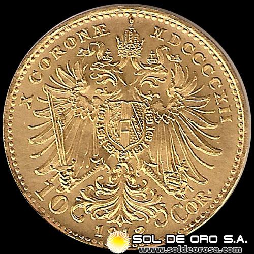 AUSTRIA / IMPERIVM AVSTRIACVM - 10 CORONAS, 1912 - MONEDA DE ORO 